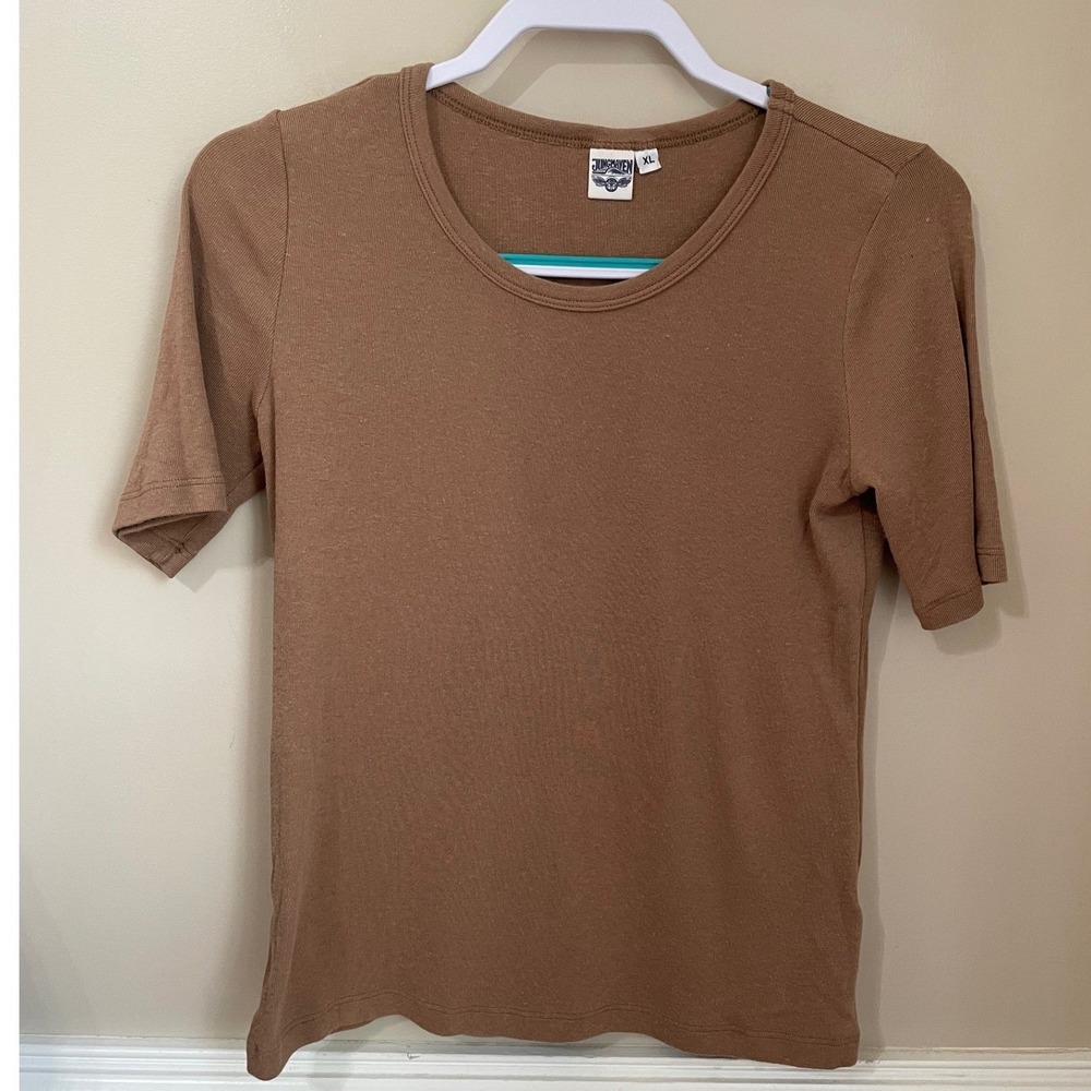 Jungmaven Paseo Ribbed Short Sleeve Hemp Blend Tee Coyote Brown XL Sustainable